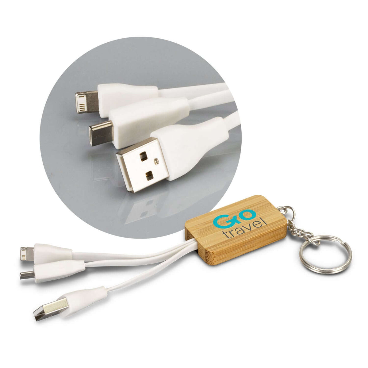 Bamboo Charging Cable Key Ring - Rectangle Corporate Gift Singapore
