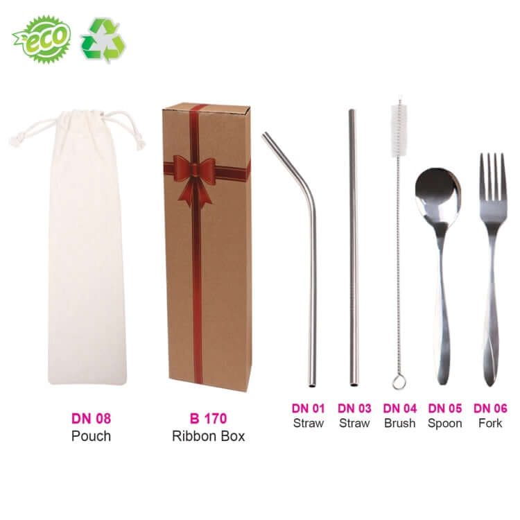 Eco-Friendly Stainless Steel Straw & Cutlery Set by Corporate Gift Store Singapore