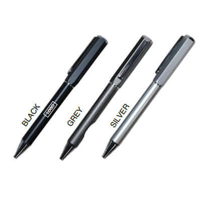 Metal Ballpoint Pen in black, grey, and silver colors showcasing sleek designs for corporate gifts.