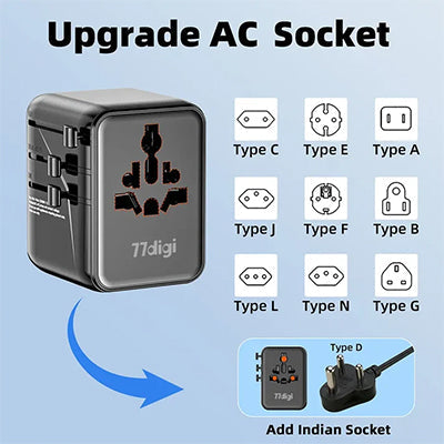 77digi 45W 3 Type-C + 2 USB A Travel Adapter WWA45