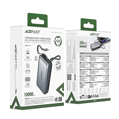 Acefast M32 Power Bank 10000mAh PD 35W Built-In Retractable Cable CCC Certified