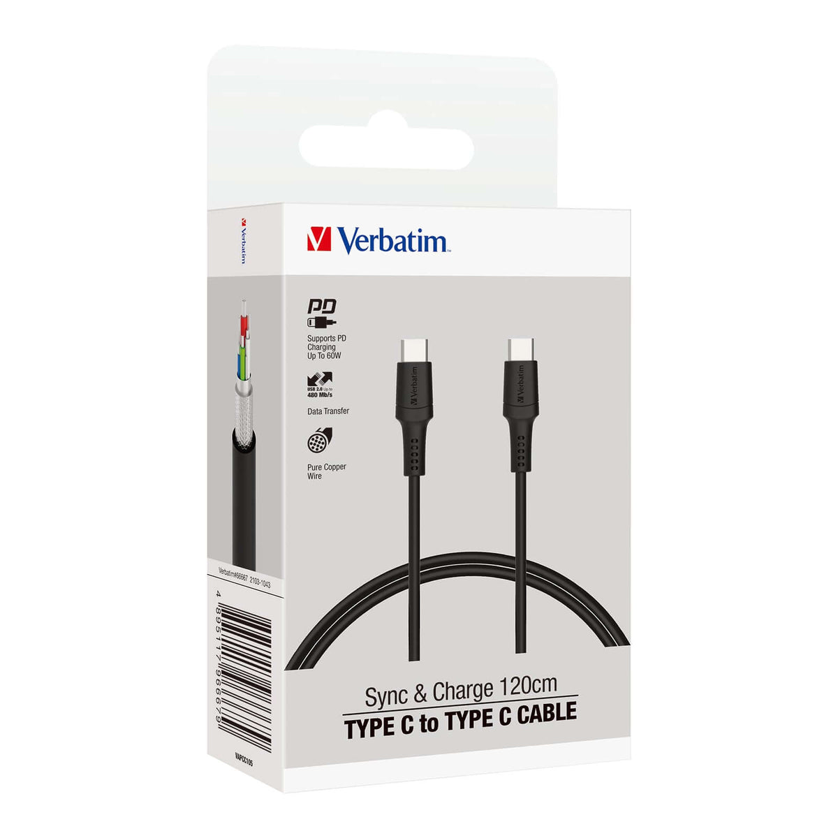 Verbatim Type C to Type C Sync & Charge Cable 66667 by Corporate Gift Store Singapore