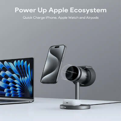 AUKEY LC-MC311A MagFusion 3-in-1 Qi2 15W Magnetic Wireless Charger MFI Certified with Active Cooling System Corporate Gift Singapore