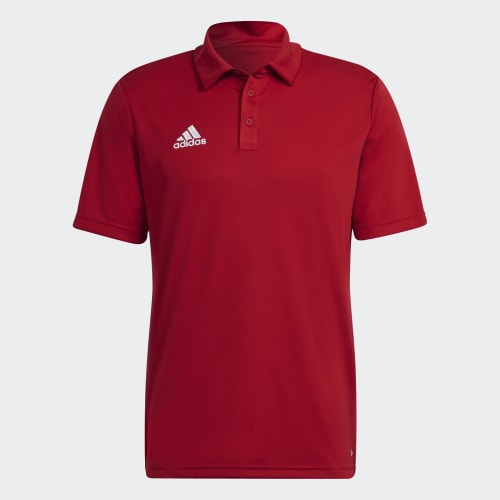 Adidas Entrada 22 men’s short-sleeve polo in Team Power Red 2, front view with button collar and white Adidas chest logo