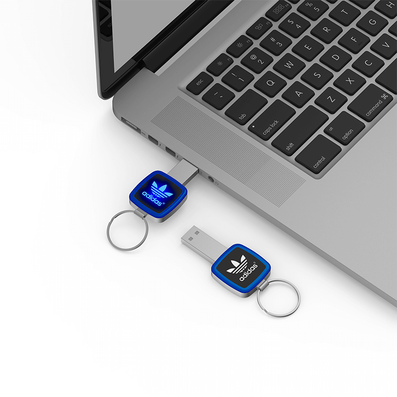 Square Shaped USB Flash Drive with Keyring and LED Logo by Corporate Gift Store Singapore