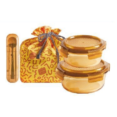 LocknLock Amber Glass Lunch Box 3pcs Set with Cutlery by Corporate Gift Store Singapore