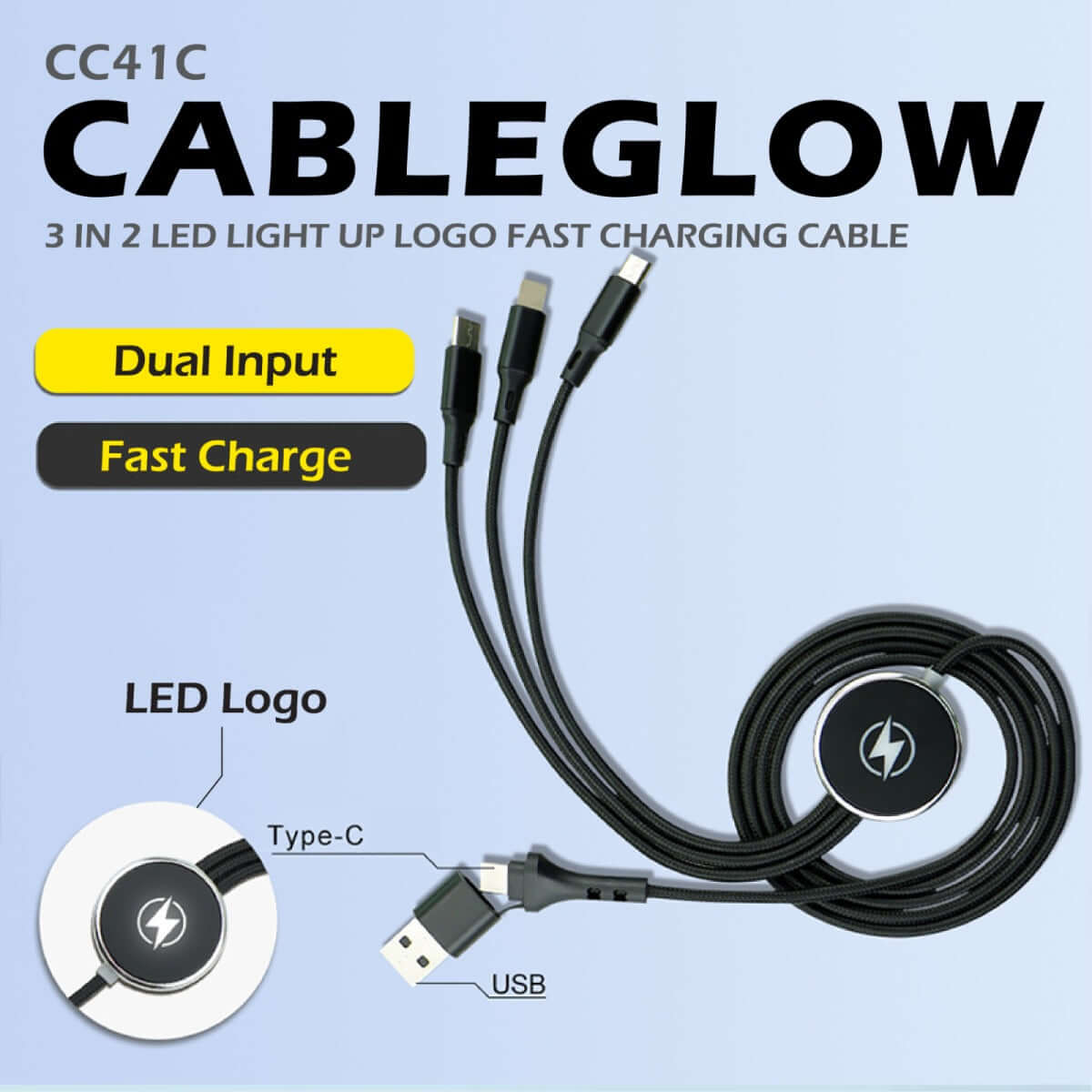 6 in1 Fast Charging Cable With LED Logo by Corporate Gift Store Singapore