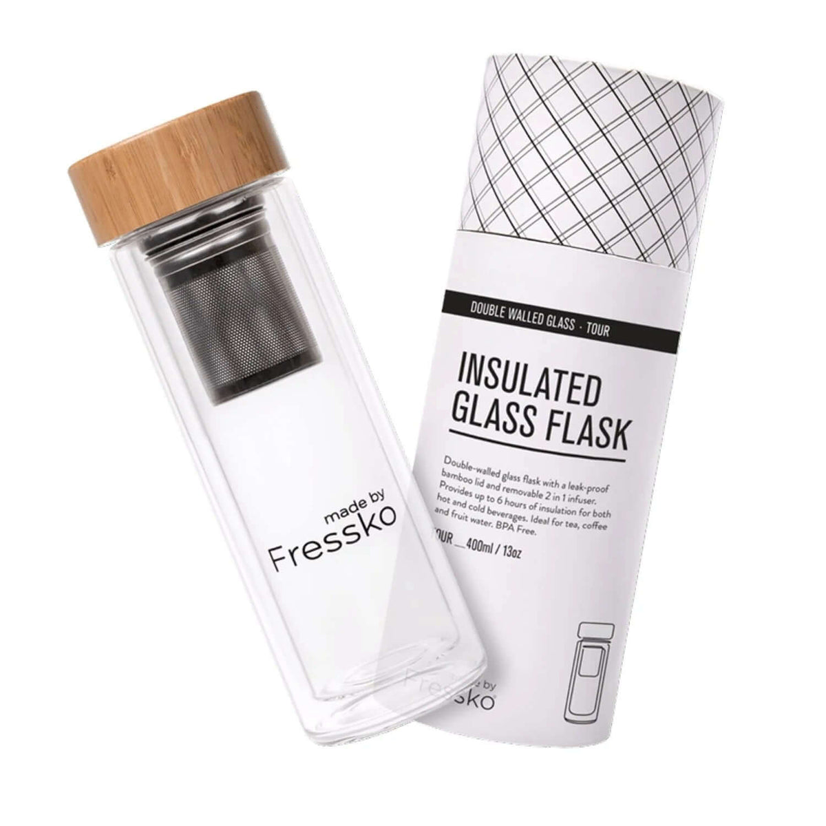Made By Fressko Tour 13oz Infuser Glass Flask Corporate Gift Singapore