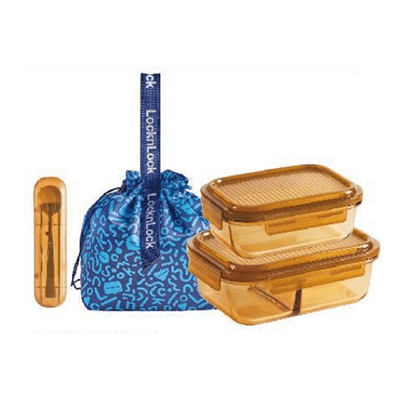LocknLock Rhine Dynamic Amber Glass Lunch Box 4 pcs Set by Corporate Gift Store Singapore