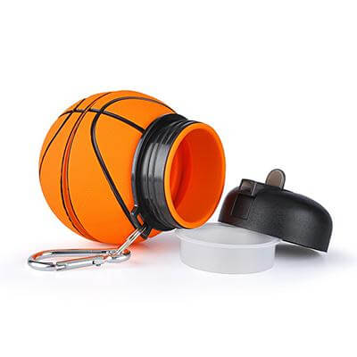 Portable Silicone Collapsible Sports Water Bottle designed like a basketball, perfect for hydration on the go.