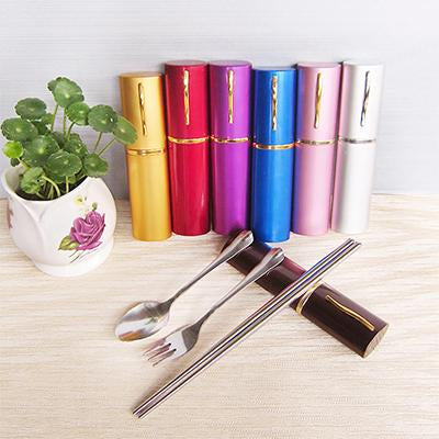 3pcs stainless steel cutlery set with folding chopsticks | gifts shop