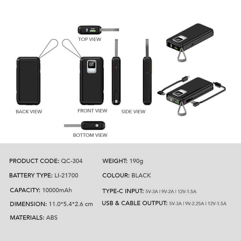 22.5W Quick Charge Powerbank with Built-in Cable by Corporate Gift Store Singapore