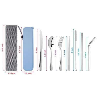 7 Pieces Stainless Steel Cutlery and Straw Set by Corporate Gift Store Singapore