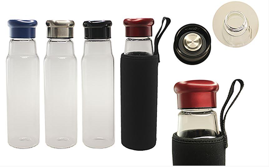 Glass Bottle With Black Neoprene Pouch by Corporate Gift Store Singapore
