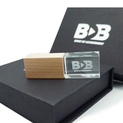 Wooden Crystal USB Drive with LED Light USB by Corporate Gift Store Singapore