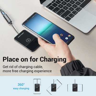Vention Wireless Charger 15W Ultra-thin Mirrored Surface providing easy charging experience with a sleek design.