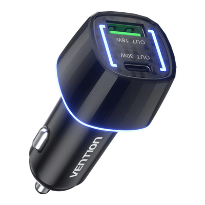 Vention Car Charger with 2 Ports 30W, fast charging, dual-port design, perfect corporate gift
