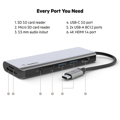 Belkin Connect USB-C 7-in-1 Multiport Hub Adapter