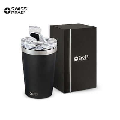 Swiss Peak Vacuum Cup with secure screw-on lid and gift box, ideal for corporate gifts in Singapore.