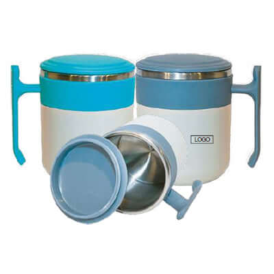 Stainless Steel Mug 400ml in blue and grey colors, perfect for corporate gifts and daily use.