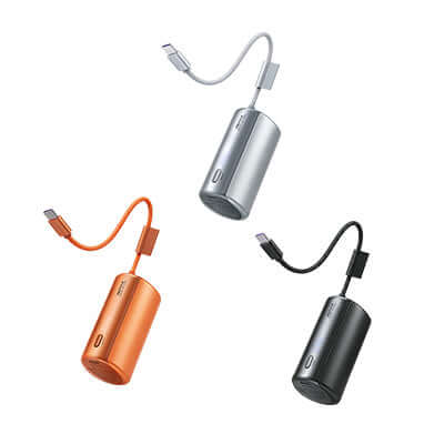 Remax FP-110 Compact Powerbank with Type C Cable 10000mAh in orange, silver, and black.