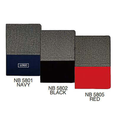 Image of 2 Tone A5 PU Notebook available in navy, black, and red colors for corporate gifts.