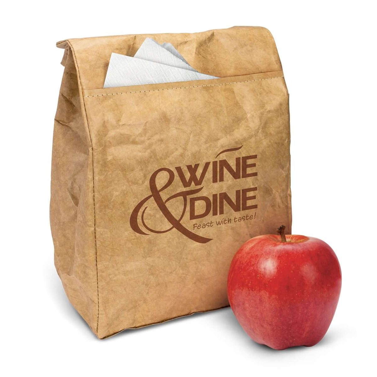 Kraft Cooler Lunch Bag with apple, stylish and functional corporate gift in Singapore.