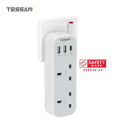 TESSAN Vertical Socket Extension Adaptor with 3 USB by Corporate Gift Store Singapore