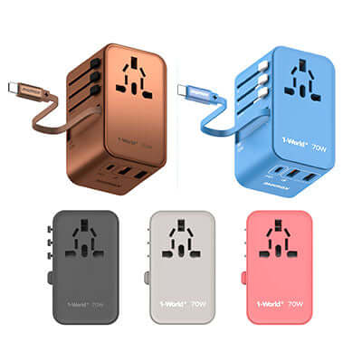 Momax 1-World+ 3-Port Travel GaN Charger With Built-in USB-C Cable 70W by Corporate Gift Store Singapore