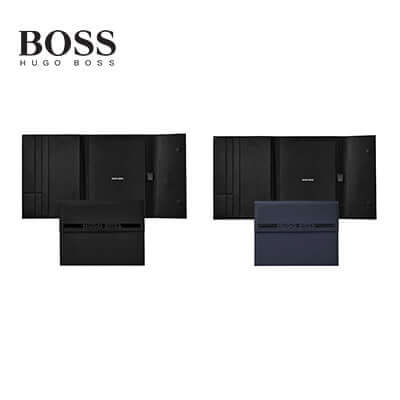 Hugo Boss Folder A4 Cloud Matte in dark blue and black, ideal for corporate gift and stylish office organization.