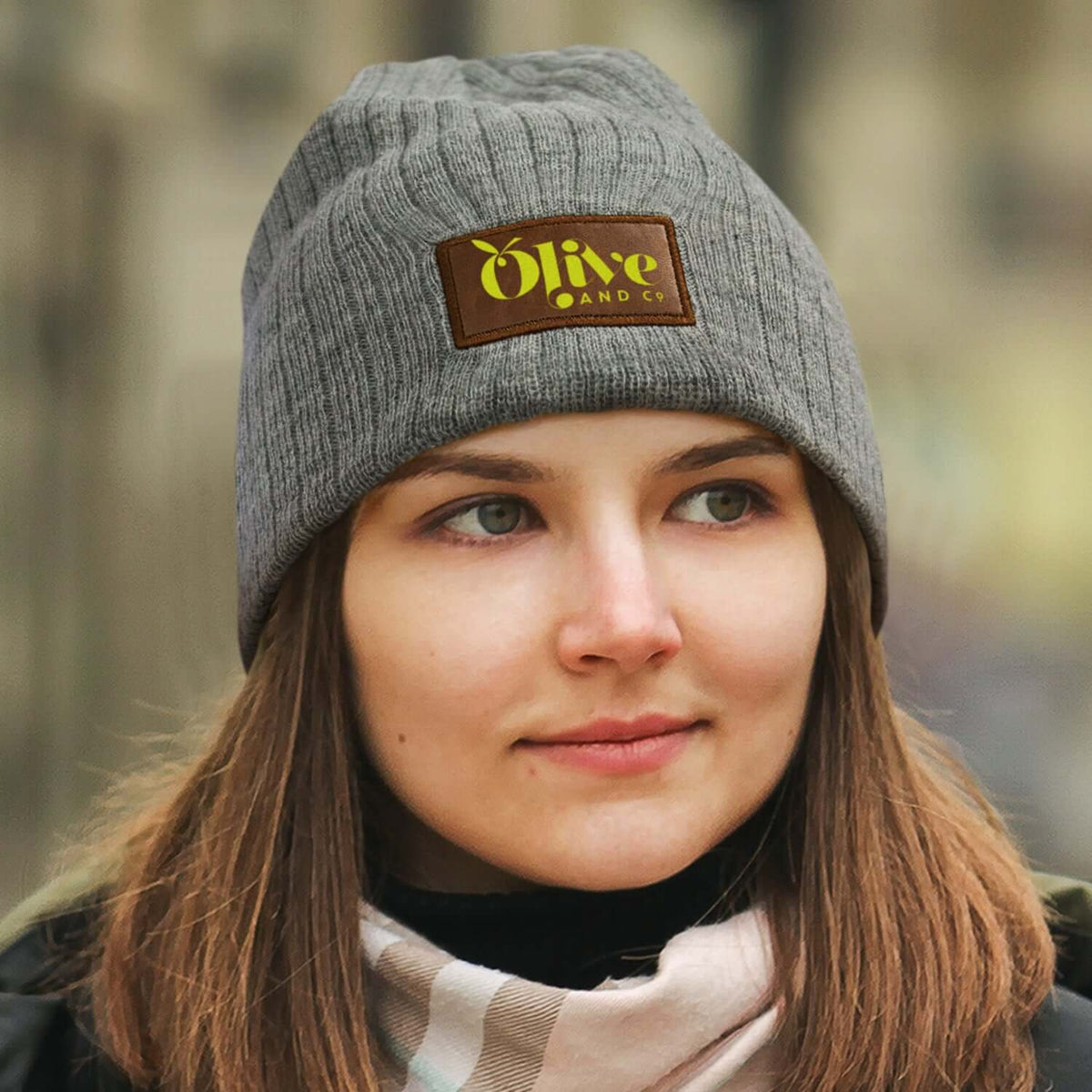 Nebraska Heather Cable Knit Beanie With Patch Corporate Gift Singapore