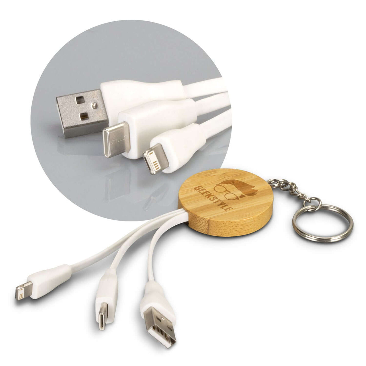 Bamboo Charging Cable Key Ring - Round Corporate Gift Singapore