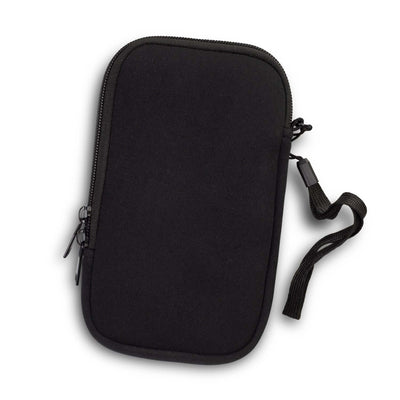 Spencer Phone Sleeve in black with zip closure and wrist strap, a perfect corporate gift for phone protection.