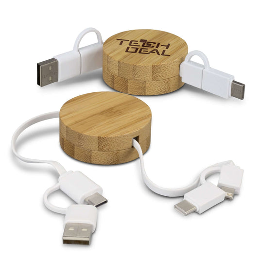 Bamboo Retractable Charging Cable Corporate Gift Singapore