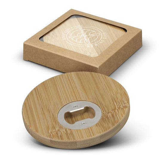 Bamboo Bottle Opener Coaster Round - Set of 2 Corporate Gift Singapore