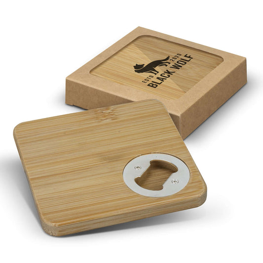 Bamboo Bottle Opener Coaster Square - Set of 2 Corporate Gift Singapore