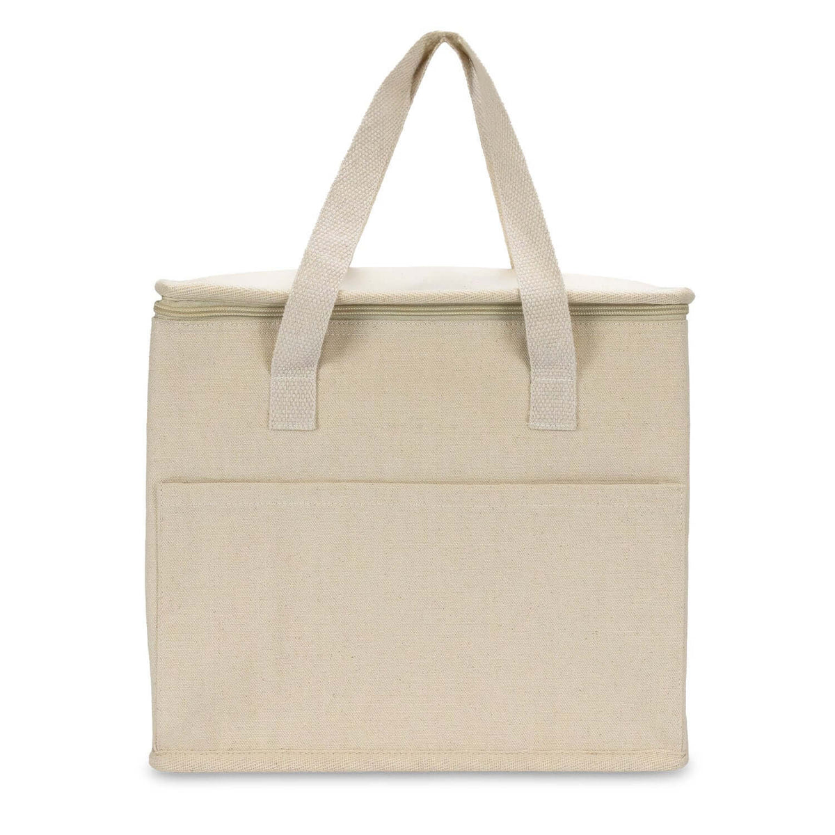 Aden Lunch Cooler Bag featuring natural cotton handle and front slip pocket for easy storage.