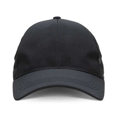 Pulse Sports Cap in black, featuring mesh panels for ventilation and adjustable back strap.