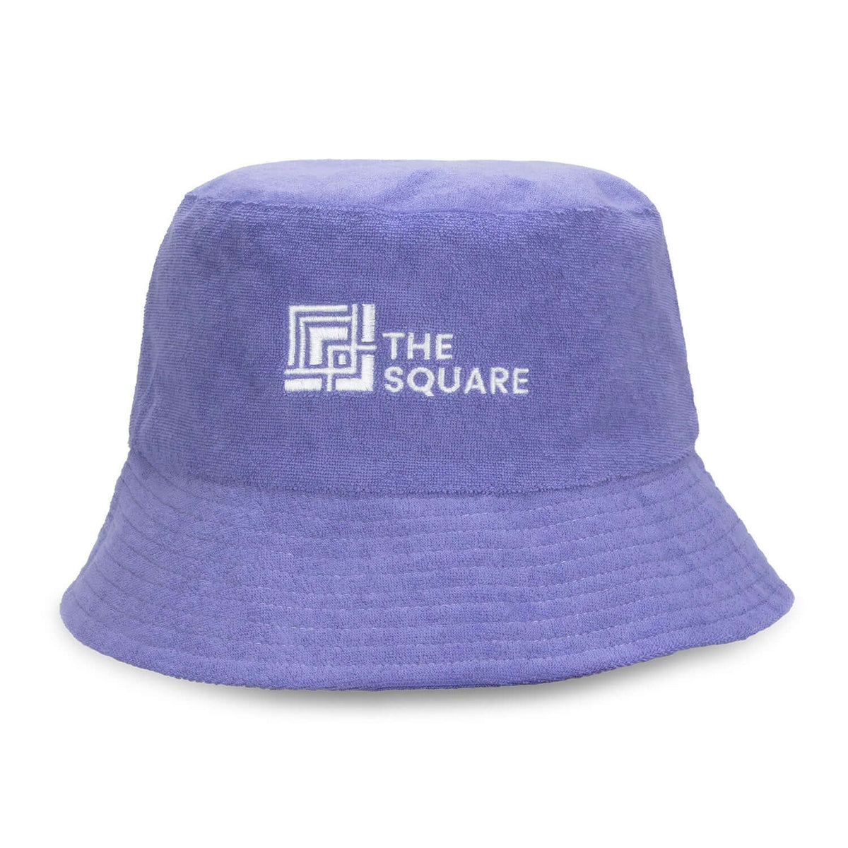 Custom Reversible Twill/Terry Bucket Hat in purple terry fabric with embroidered logo.