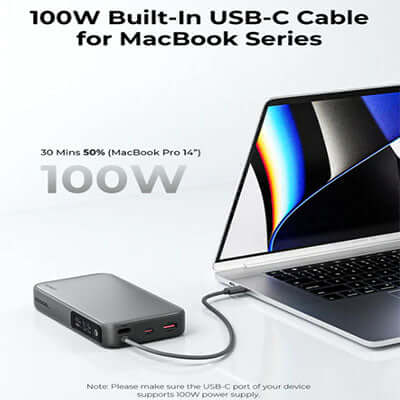 Aukey PB-Y48 Spark Sling 100W 20000mAh Compact Fast Charging Power Bank Built-in USB-C Cable by Corporate Gift Store Singapore