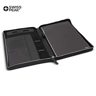 Swiss Peak Heritage A4 Portfolio with Zipper open view showcasing interior features