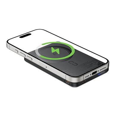ACEFAST M30 power bank magnetically attached behind a smartphone for wireless charging