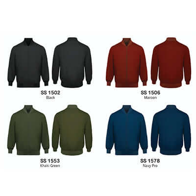 Full-Zip Bomber Jacket colors: Black, Maroon, Khaki Green, Navy Pro – Perfect corporate gift.