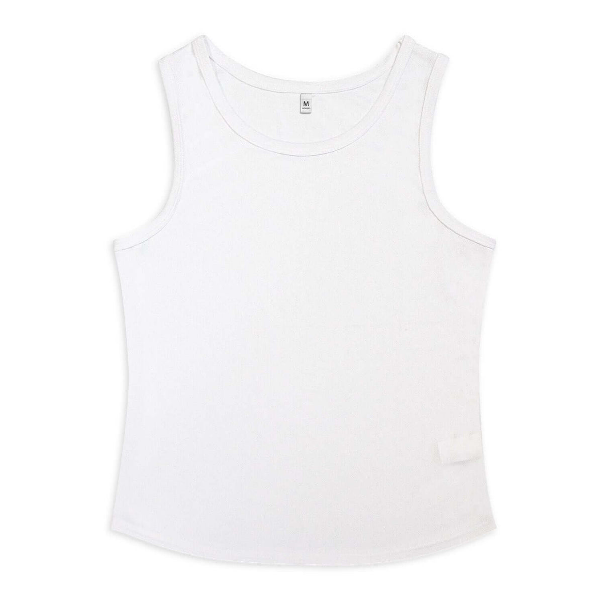 Custom Tank Top in white, perfect for corporate gifts, made from 180gsm 100% polyester mesh fabric.