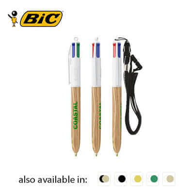 BIC 4 Colours Wood Style Ballpen with Lanyard Corporate Gift Singapore