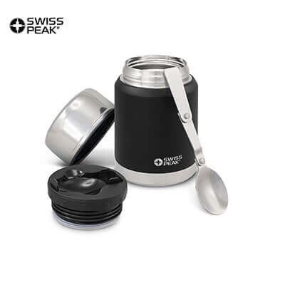 Swiss Peak Elite Copper Vacuum Food Container with spoon and lid, ideal corporate gift in Singapore.