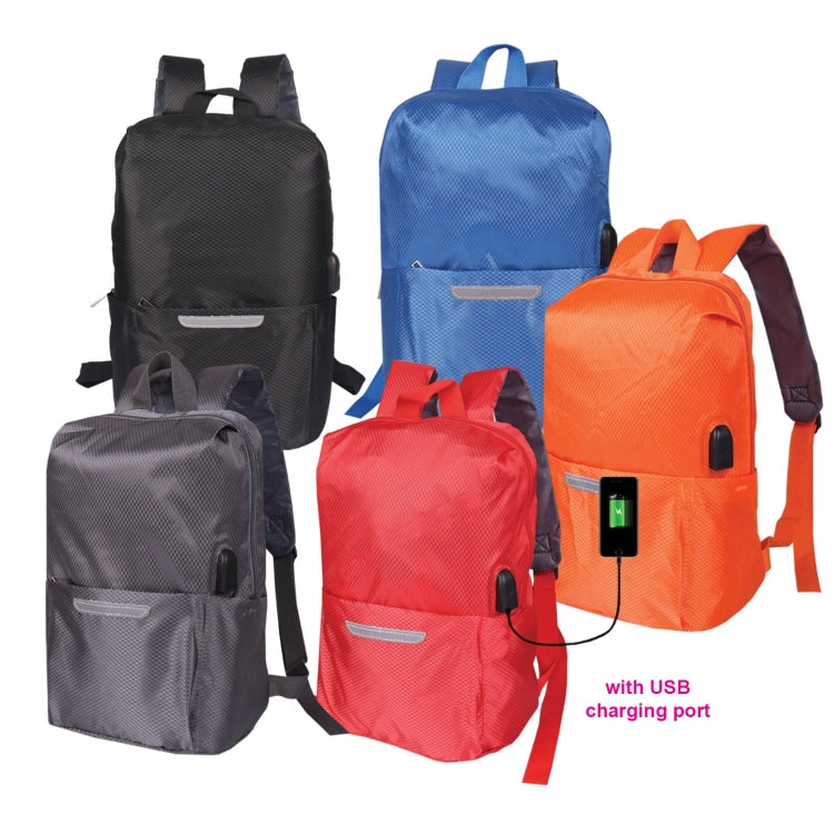 Polyester Backpack with USB Charging Port by Corporate Gift Store Singapore