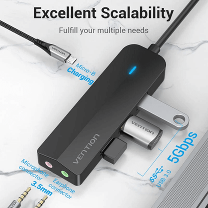 Vention 6-in-1 USB Hub showcasing excellent scalability for multiple connectivity needs.