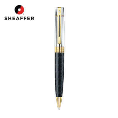 Sheaffer Engraved Black Ballpoint Pen with Chrome Cap and Gold Trims by Corporate Gift Store Singapore