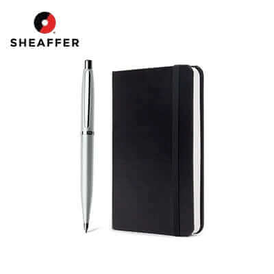 Sheaffer Strobe Silver Ballpoint Pen with Chrome Trims and Small Notebook Gift Set by Corporate Gift Store Singapore